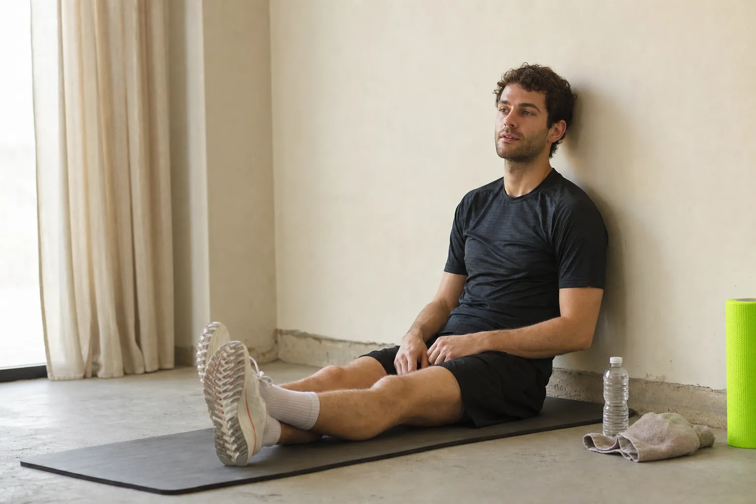 Coureur récupérant au calme après la séance.